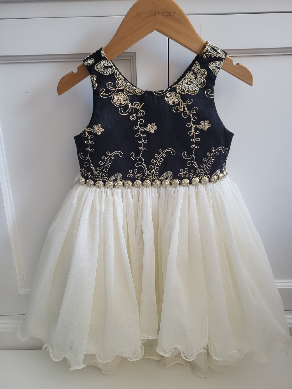 American Princess Black and Cream Embroidered Tulle Party Dress 2T